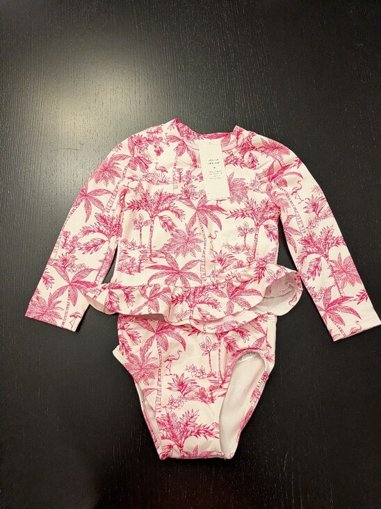Janie and Jack Other - Janie and Jack Pink and White Tropical Print Long-Sleeve Rash Guard One-Piece